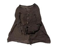 NFYM Camicia da donna con bottoni, in garza, a maniche lunghe, plissettata, a righe, Caffè a righe, Taglia Unica