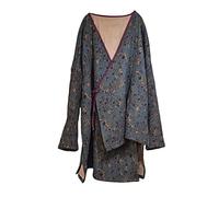 NFYM Donna Primavera Kimono Cardigan Wrap Front Retro Hanfu Style Stampato Trench Jacket con Self Tie, Blu, taglia unica