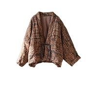 NFYM Giacca trapuntata corta da donna stampata aperta davanti scollo a V collo a scialle collo a goccia Outwear vintage, Giallo, Taglia Unica