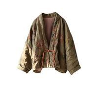 NFYM Giacca trapuntata corta da donna stampata aperta davanti scollo a V collo a scialle collo a goccia Outwear vintage, Verde, Taglia Unica