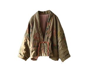 NFYM Giacca trapuntata corta da donna stampata aperta davanti scollo a V collo a scialle collo a goccia Outwear vintage, Verde, Taglia Unica