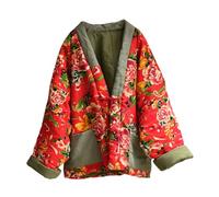 NFYM Giacca trapuntata da donna, stile etnico cinese, stile nordest con fiori grandi, patchwork, aperta sul davanti, in morbido cotone imbottito
