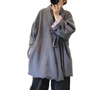 NFYM Hanten - Giacca invernale da donna, in cotone, stile kimono giapponese, caldo e trapuntato, Grigio, taglia unica