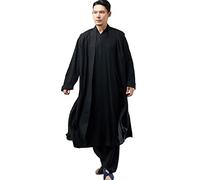 NFYM Uomini Shaolin Monk Kung fu Robe Costume Cotone Lino Abito Lungo Meditazione Suit Zen Buddista Vest, Gilet Nero, XL