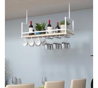 NGAMITSX Bianco, mensola da soffitto, Porta Piante sospese, mensola portaoggetti a Parete, portabottiglie con 2 Tipi di portabicchieri, Decorazione per la casa (Dimensioni: 80x30x60cm)