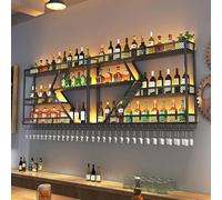 NGAMITSX Moderno Mobile Bar in Metallo a 3 Livelli con Supporto per Bicchieri e Luce LED, mensole galleggianti per conservare Il Vino, mensola Multifunzionale per Bottiglie di Vino, 200x20x86 cm