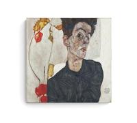 NgAnoh Egon Schiele - Stampa su tela con autoritratto con Physalis di Egon Schiele, decorazione per la casa, decorazione da parete, per camera da letto, quadro decorativo estetico, 40 x 40 cm