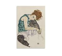 NgAnoh Egon Schiele - Stampa su tela con donna seduta con ginocchio piegato di Egon Schiele, decorazione per la casa, decorazione da parete, per camera da letto, quadro decorativo estetico, 40 x 60 cm