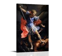 NgAnoh Stampa artistica da parete su tela con San Michele Arcangelo di Guido Reni, idea regalo, estetica per la stanza, 60 x 90 cm