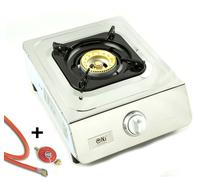 NGB-100 Acciaio Inox Fornello a Gas 1 Fuochi Fornello Wok+Gasschlauch-Regler Set [EEK: A]