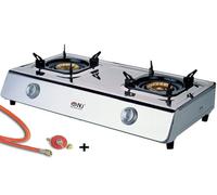 NGB-200 Acciaio Inox Fornello a Gas 2 Fuochi Fornello da Campeggio Wok Sgabelli [EEK: A]