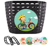 Ngbbby Cestino Bici per Bambini, Simpatico Cestino Bici per Bambini, Adatto per la Maggior Parte dei manubri, con Adesivi e Cinghie, per Scuola, attività all'aperto, Ciclismo, Stile 1, cestini per