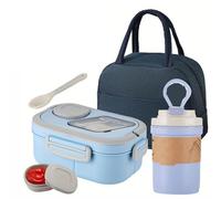 Ngbbby Contenitore per insalata da 1, 2 litri con tazza da 420 ml, stoviglie, contenitore per salse, borsa termica per bambini, adulti, scuola, lavoro, blu, contenitori per il pranzo