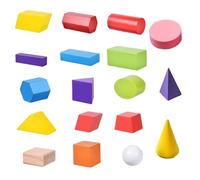 Ngbbby Forme Geometriche, Forme 3D per insegnare, Blocchi Geometrici in Legno da 18 Pezzi, Blocchi con Motivi Multicolori per l'apprendimento prescolare per Materiale Scolastico Domestico