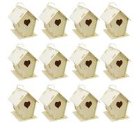 Ngbbby Kit casetta per Uccelli da 12 Pezzi, casetta per Uccelli in Legno Non Verniciata Fai-da-Te per a Forma di Cuore e Recinzione con Gancio per Appendere 4x4, 3x5, 5 Piccole Case per Adulti