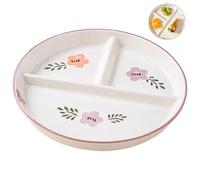 Ngbbby Piatti Divisi 8x1 Motivo Floreale, Piatti Rotondi in Ceramica a 3 Scomparti, per Bambini e Adulti, Controllo delle Porzioni a Casa, Scuola, all'Asilo, Pranzo
