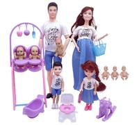 Ngbbby Set di bambole incinte con bambino nella pancia e papà e 5 bambini Set di madri incinte sicure 7 persone con accessori per casa delle bambole
