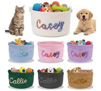 NGBEWU Cestino porta giocattoli per cani personalizzato, Contenitore in corda di cotone con ricamo 3D, Organizzato intrecciato per cuccioli, Regalo per amanti degli animali (Stile 3)