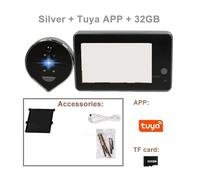 NGBFF Videocitofono, Apertura porta intelligente ad alta definizione da 3 MP, campanello Cat Eye TAYA for il monitoraggio della sicurezza domestica, WIFI, 3 milioni di pixel ultra nitidi(Silver-32G)