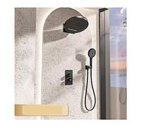 NGDFGR Set Miscelatore termostatico per Doccia in Ottone Nero, con Display Digitale Intelligente, Doppio Comando e Design a Parete.