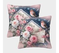 NGGADIWEG Colorful Flowers And Bird 3D Con Stampa Di Cuscini Divano Moderni Decorativi Quadrati Copricuscini 2 Pack Per Soggiorno Esterno Giardino 40x40cm