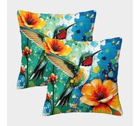 NGGADIWEG Colorful Flowers And Bird 3D Con Stampa Di Cuscini Divano Moderni Decorativi Quadrati Cuscino Set Di 2 Con Cerniera Invisibile, Per Camera Da Letto Soggiorno Ufficio 50x50cm