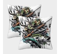 NGGADIWEG Hunting, Fishing, Deer 3D Con Stampa Di Cuscini Divano Moderni Decorativi Quadrati Cuscino Set Di 2 Per Salotto Moderno Cerniera Invisibile Per Camera Da Letto 45x45cm