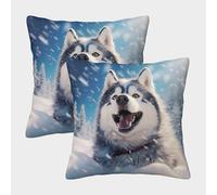 NGGADIWEG Husky 3D Con Stampa Di Cuscini Divano Moderni Decorativi Quadrati Cuscino 2 Pack Con Cerniera Invisibile, Per Camera Da Letto Soggiorno Ufficio 45x45cm