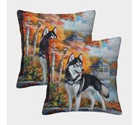 NGGADIWEG Siberian Husky 3D Con Stampa Di Cuscini Divano Moderni Decorativi Quadrati Copricuscini Set 2 Per Salotto Moderno Cerniera Invisibile Per Camera Da Letto 45x45cm