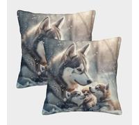 NGGADIWEG Siberian Husky 3D Con Stampa Di Cuscini Divano Moderni Decorativi Quadrati Copricuscini Set Di 2 Giardino Balcone Arredo Decorativi Soggiorno Camera Da Letto Accessori 50x50cm