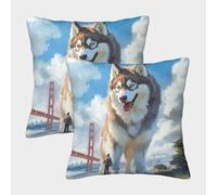 NGGADIWEG Siberian Husky 3D Con Stampa Di Cuscini Divano Moderni Decorativi Quadrati Cuscino 2 Pezzi Set Per Soggiorno Esterno Giardino 50x50cm