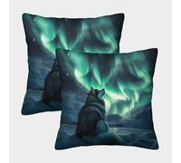 NGGADIWEG Siberian Husky 3D Con Stampa Di Cuscini Divano Moderni Decorativi Quadrati Cuscino 2 Pezzi Set Giardino Balcone Arredo Decorativi Soggiorno Camera Da Letto Accessori 40x40cm