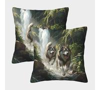NGGADIWEG Siberian Husky 3D Con Stampa Di Cuscini Divano Moderni Decorativi Quadrati Cuscino Set 2 Camera Da Letto Per Esterni Da Esterno 50x50cm