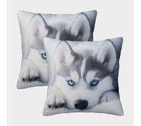 NGGADIWEG Siberian Husky 3D Con Stampa Di Cuscini Divano Moderni Decorativi Quadrati Cuscino Set 2 Esterno All'Aperto Per Giardino Soggiorno 45x45cm