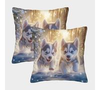 NGGADIWEG Siberian Husky 3D Con Stampa Di Cuscini Divano Moderni Decorativi Quadrati Cuscino Set 2 Esterno All'Aperto Per Giardino Soggiorno 40x40cm