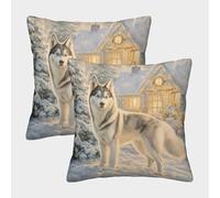 NGGADIWEG Siberian Husky 3D Con Stampa Di Cuscini Divano Moderni Decorativi Quadrati Cuscino Set Di 2 Per Salotto Moderno Cerniera Invisibile Per Camera Da Letto 50x50cm