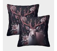 NGGADIWEG Stag in The Forest 3D Con Stampa Di Cuscini Divano Moderni Decorativi Quadrati Copricuscini Set Di 2 Esterno All'Aperto Per Giardino Soggiorno 45x45cm