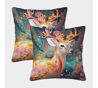NGGADIWEG Stag in The Forest 3D Con Stampa Di Cuscini Divano Moderni Decorativi Quadrati Cuscino 2 Pezzi Set Con Cerniera Invisibile, Per Camera Da Letto Soggiorno Ufficio 40x40cm