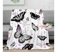 NGGADIWEG stampa 3D Butterfly patte plaid in pile microfibra biancheria da letto morbido coperta in pile anti-pilling per giovani amanti delle serie tv Black and purple des 70×80inch(180x200cm)