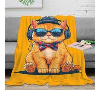 NGGADIWEG stampa 3D Cool cat wearing plaid in pile microfibra biancheria da letto morbido coperta in pile anti-pilling per regali per amici sunglasses and hat 50x60inch(127x152cm)