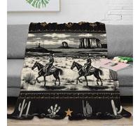 NGGADIWEG stampa 3D cowboy scena coperta in pile microfibra biancheria da letto lavabile in lavatrice plaid in pile morbido per regali per famiglie con bambini Black and 80×90inch(200x230cm)