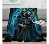 NGGADIWEG stampa 3D Death Reaper coperta microfibra biancheria da letto morbida e calda plaid traspirante anti-pilling per uso domestico Gothic Horror arte 80×90inch(200x230cm)