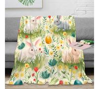 NGGADIWEG stampa 3D Easter bunnies coperta da ufficio microfibra biancheria da letto lavabile plaid da ufficio morbido e caldo non perde pelo per lavoro Spring floreale pattern 70×80inch(180x200cm)
