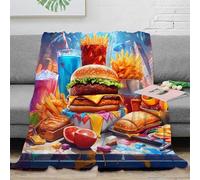 NGGADIWEG stampa 3D Fast food feast coperta microfibra biancheria da letto non perde pelo coperta da camera da letto calda per studenti in dormitorio Vibrant cartone animato 40x50inch(100x130cm)