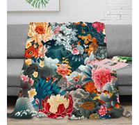 NGGADIWEG stampa 3D FloralPattern coperta da pisolino microfibra biancheria da letto morbida plaid da ufficio caldo per regali per colleghi JapaneseStyleArt 70×80inch(180x200cm)