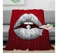 NGGADIWEG stampa 3D glitter lips coperta da letto microfibra biancheria da letto anti-pilling plaid da letto soffice e caldo lavabile in lavatrice per notti shiny glam 40x50inch(100x130cm)