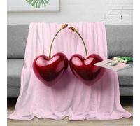NGGADIWEG stampa 3D Heart-shaped cherries coperta da letto microfibra biancheria da letto anti-pilling plaid da letto morbido per regali premurosi Romantic food 40x50inch(100x130cm)