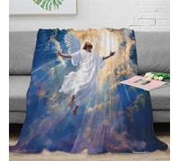 NGGADIWEG stampa 3D Jesus ascension coperta termica microfibra biancheria da letto isolante coperta da letto morbida e calda traspirante per notti fredde religious spiritual arte 80×90inch(200x230cm)