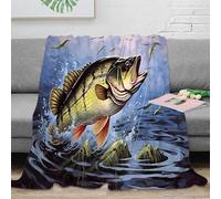 NGGADIWEG stampa 3D Large bass fish coperta da letto microfibra biancheria da letto compatta coperta da camera da letto morbida per studenti in dormitorio Realistic fishing ar 70×80inch(180x200cm)