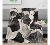NGGADIWEG stampa 3D leaf pattern coperta per tutte le stagioni microfibra biancheria da letto versatile coperta in pile anti-pilling non perde pelo per tutto l'anno Black and 60x80inch(150x200cm)